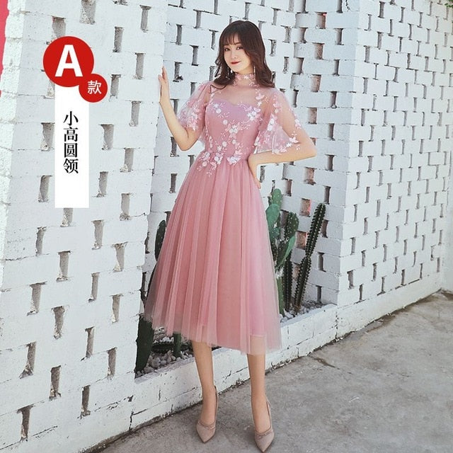 Beauty Emily A line Lace Dark Pink Bridesmaid Dresses 2019 Short for W –  Wedivite