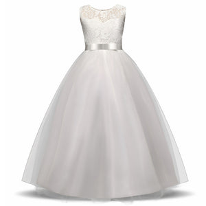 White Flower Girls Dress For Wedding Tulle Lace Long Girl Dress For Kids 12T