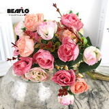 1Bunch Fresh Artificial Rose Flowers 21 heads Romantic DIY Fake Silk floral for Wedding Party Home Decoration