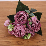 30cm Rose Pink Silk Bouquet Peony Artificial Flowers 5 Big Heads 4 Small Buds Bride Wedding Decoration Fake Flowers Faux