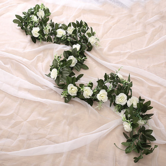 silk artificial rose vine hanging flowers for wall decoration rattan fake plants leaves garland romantic wedding