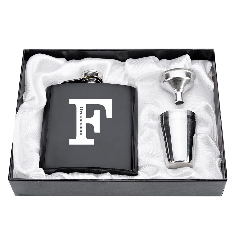 Personalised Engraved Initials Hip flask Set Wedding top Gift, Groomsmen, Usher Groom