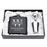 Personalized Engraved  6oz Hip Flask Set Stainless Steel Funnel Gift Box +2 Cups Bride Groom Best Man Usher Wedding Decor Favor