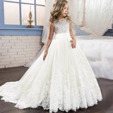 Wedding Dress White Formal long Lace Princess Dress for Girls 3-14 Years