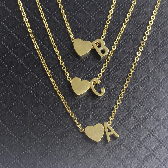 Gold Silver Statement Necklaces Pendant Stainless Steel Chain Personalized Heart Initial Necklace For Women Bridesmaid Gift BFF